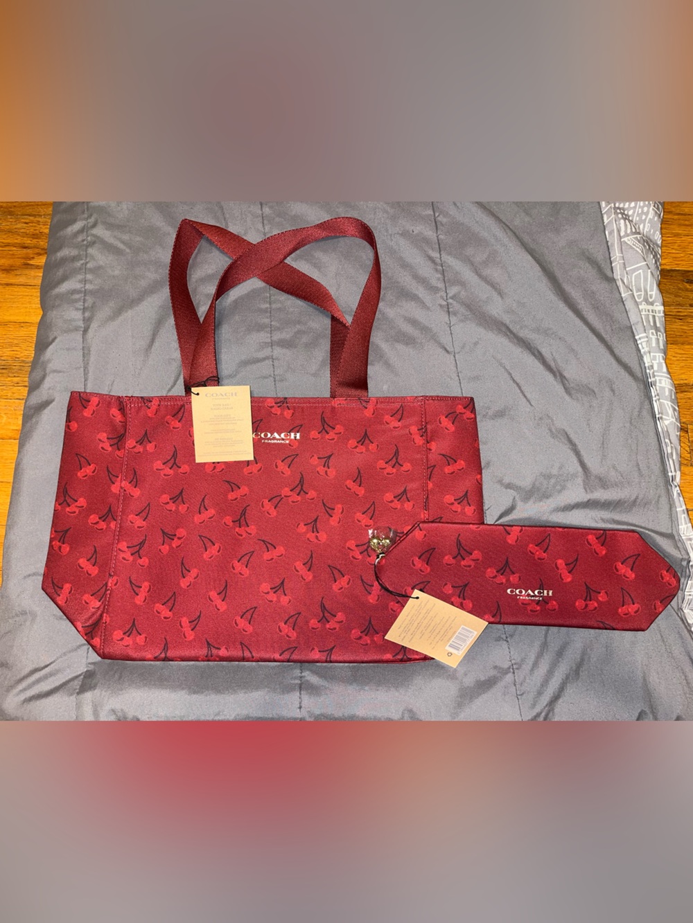 Coach Cherry-Print Red Tote with Matching Pouch